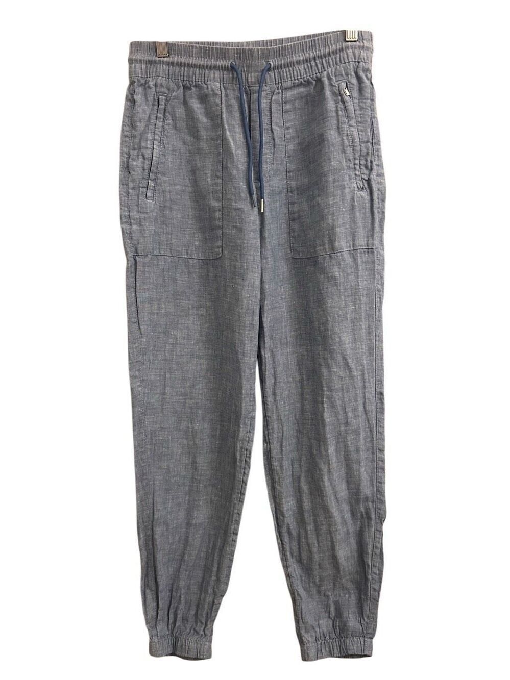 Athleta Cabo Linen Jogger High-rise Pull-on Pants blue sz 2 nautical athleisure